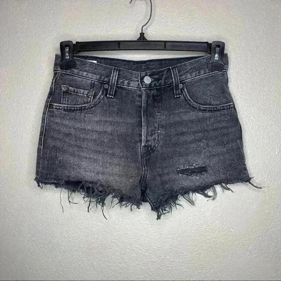 Levi’s 501 Black/Grey High Waist Jean Shorts Sz 25 - Picture 1 of 9